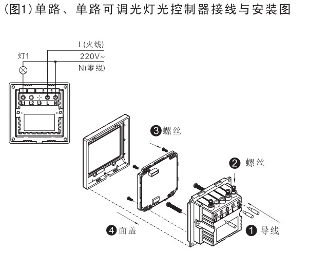 E度空間單路智能燈光控制器接線與安裝圖